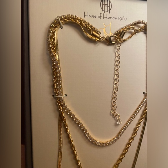 NEW House of Harlow 1960 gold triple chain layered necklace - Picture 5 of 6